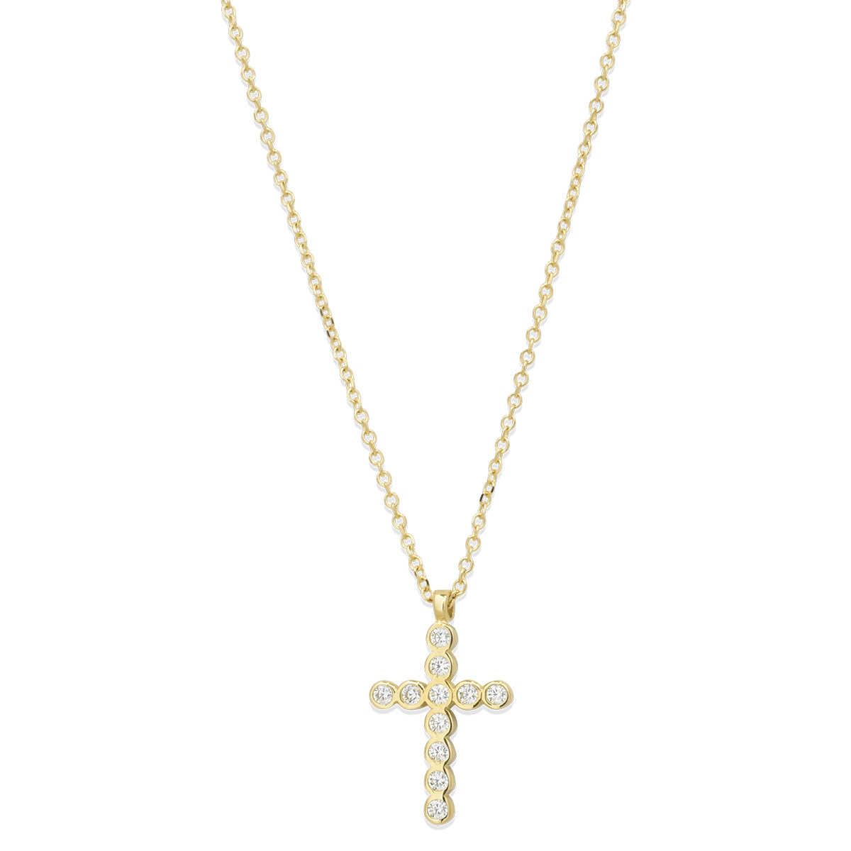 Χρυσό σταυρός με αλυσίδα και ζιργκόν Κ14
